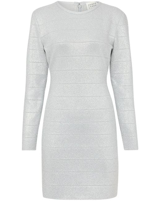 Hervé Léger White Metallic Long-Sleeve Minidress