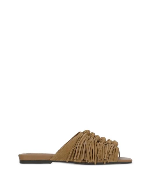 Ash Brown Brigitte Fringe Braided Sandals