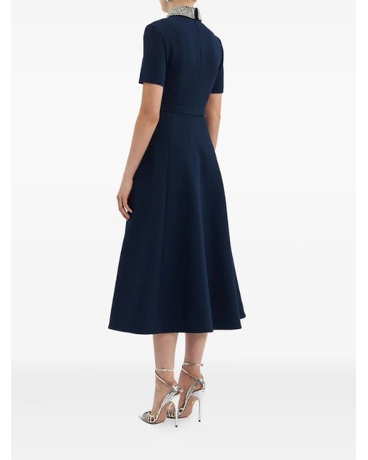 Rebecca Vallance Blue Embellished-Collar Belted Dress