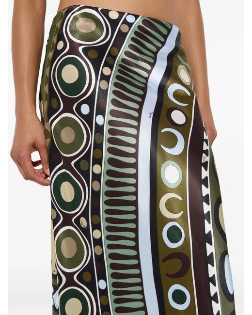Emilio Pucci Green Soleil-Print Satin Skirt