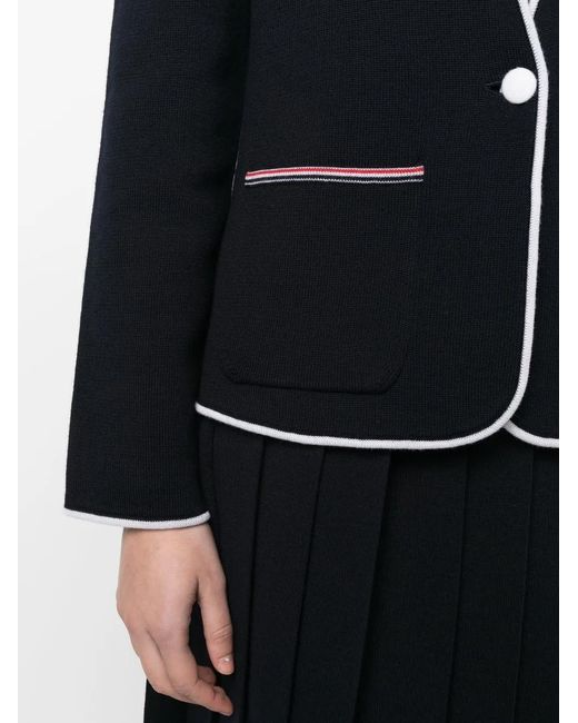 Thom Browne Black Contrasting-Trim Collarless Jacket