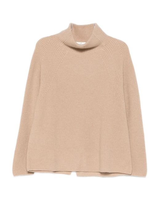 Jersey de canalé con cuello vuelto Bruno Manetti de color Natural