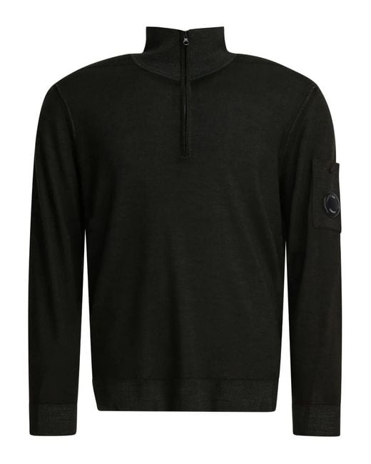C P Company Black Wool Zip-Up Sweater for men