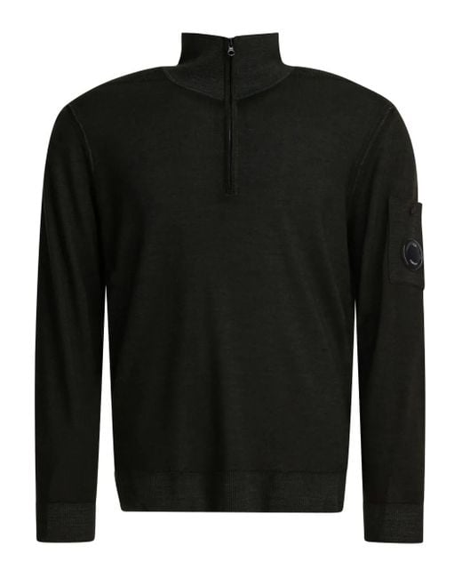 メンズ C P Company Wool Zip-up Sweater Black