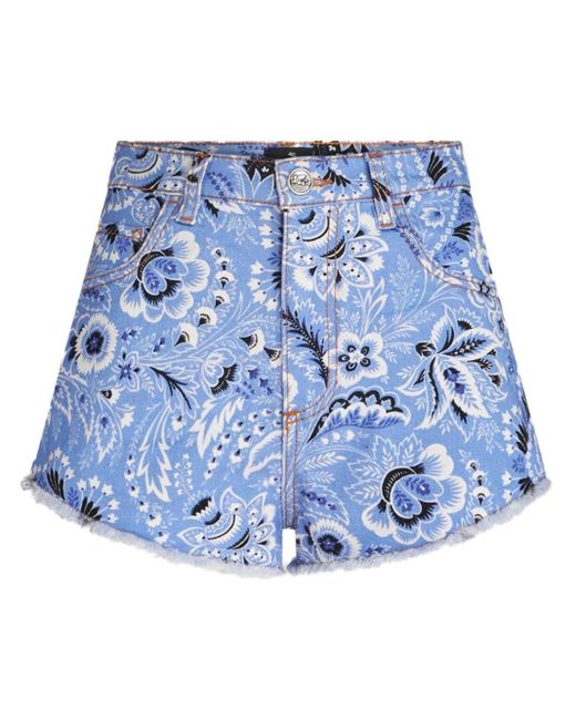 Etro Shorts Met Bandanaprint in het Blue