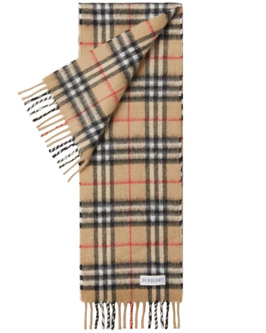 Burberry Metallic Checkered Fringed Cashmere Scarf
