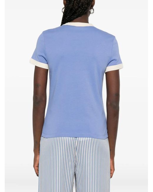 Maison Labiche Blue Embroidered-Detail Cotton T-Shirt
