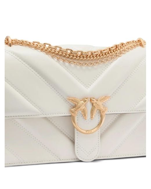 Pinko Natural Medium Love Bag One Chevron Chain Leather Shoulder Bag