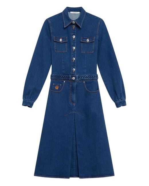 Maliparmi Blue Braided-Belt Denim Midi Dress