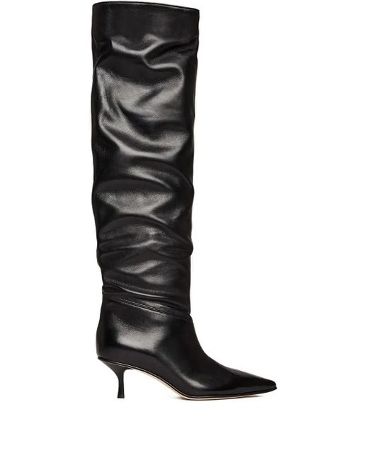 Scarosso Black Barbara Pointed-Toe Ruched Boots