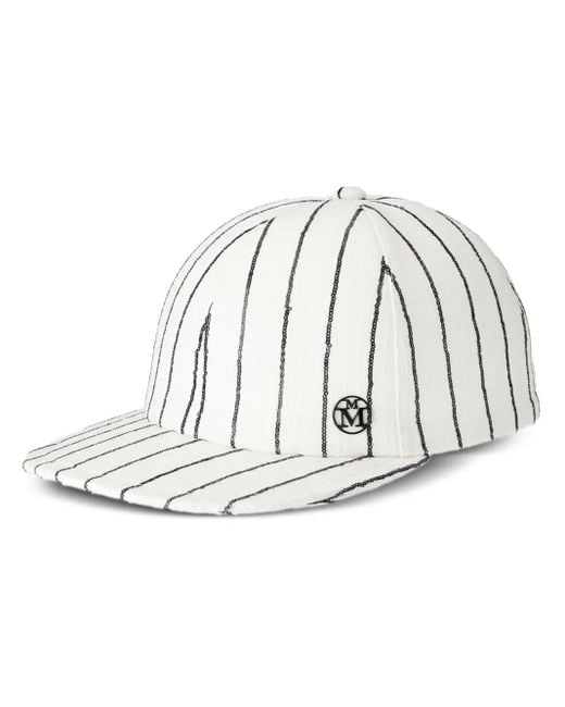 Maison Michel White Hailey Sequin-Embellished Cap