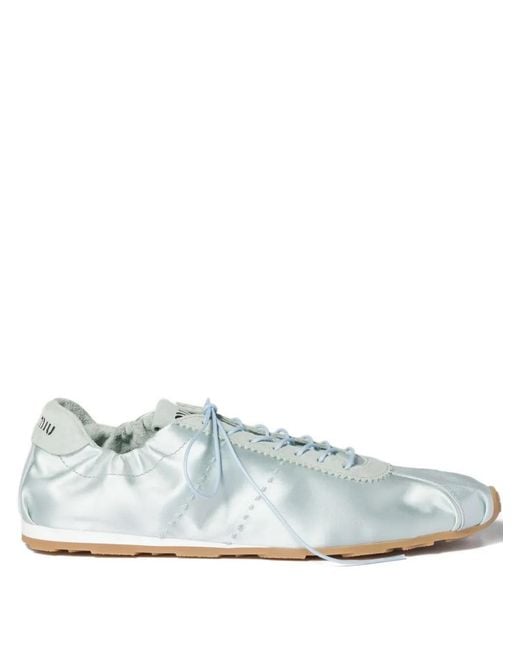 Miu Miu White Plume Satin Sneakers