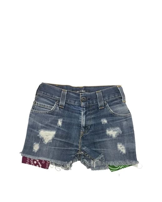 HTC Blue Distressed Bandana-Insert Shorts