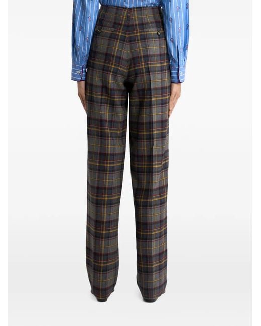 Etro Gray Stretch Wool Trousers With Check Motif