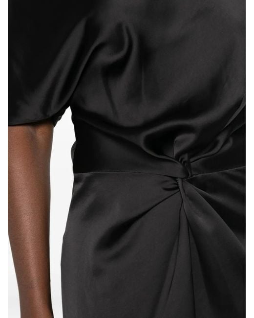 Imperial Black One-Shoulder Twist-Detail Midi Dress