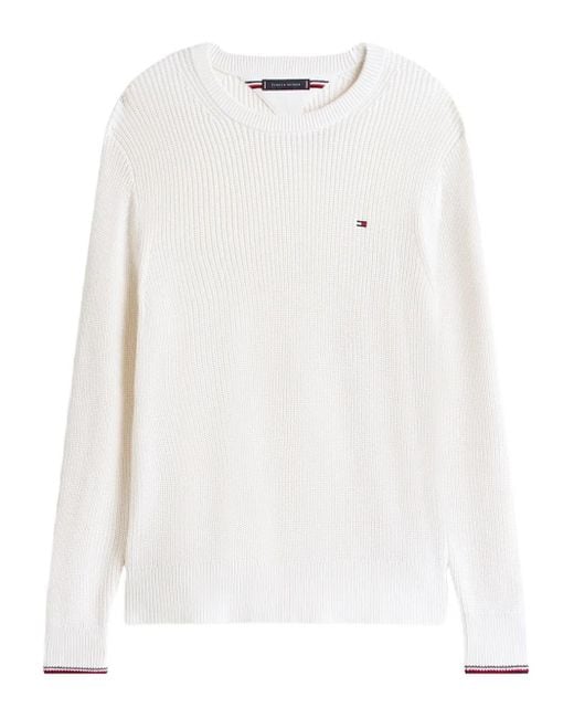 Tommy Hilfiger White Ribbed-Cuff Crew-Neck Sweater for men