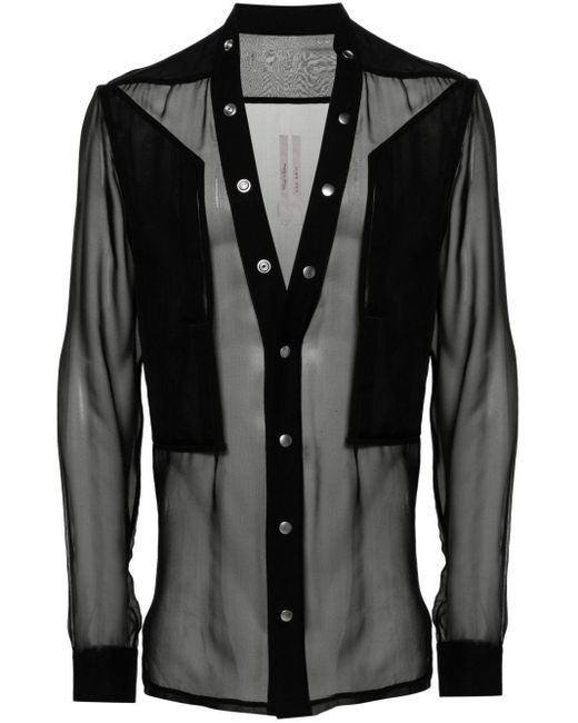 Rick Owens Black Larry Fogpocket Chiffon Shirt for men