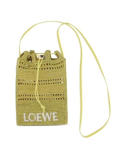 Loewe Yellow Raffia Drawstring Shoulder Bag