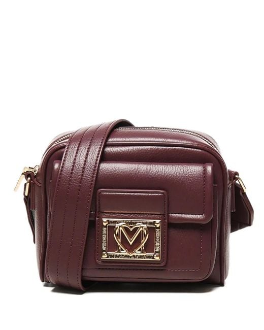 Love Moschino Purple Logo-Plaque Flap Shoulder Bag