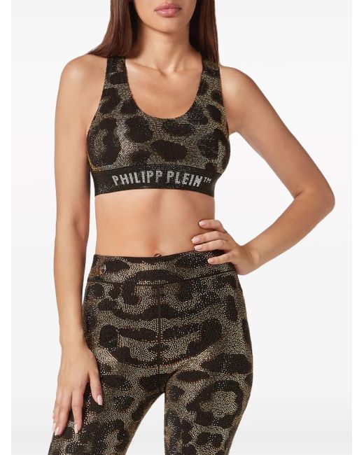 Philipp Plein Black Leopard-Print Cropped Top