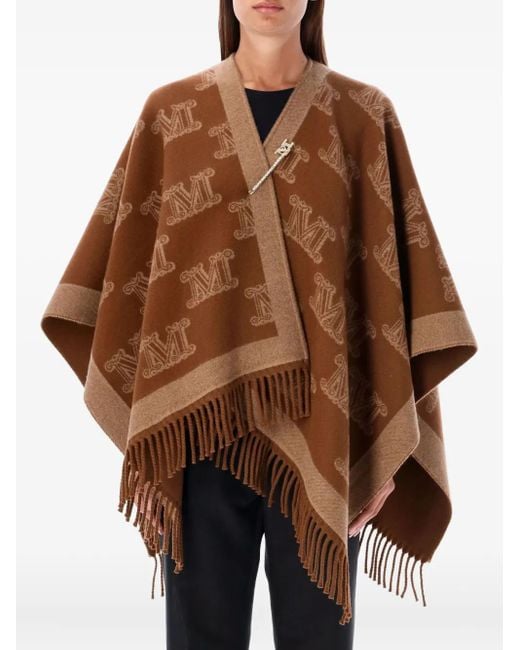 Max Mara Brown Monogram Fringed Poncho