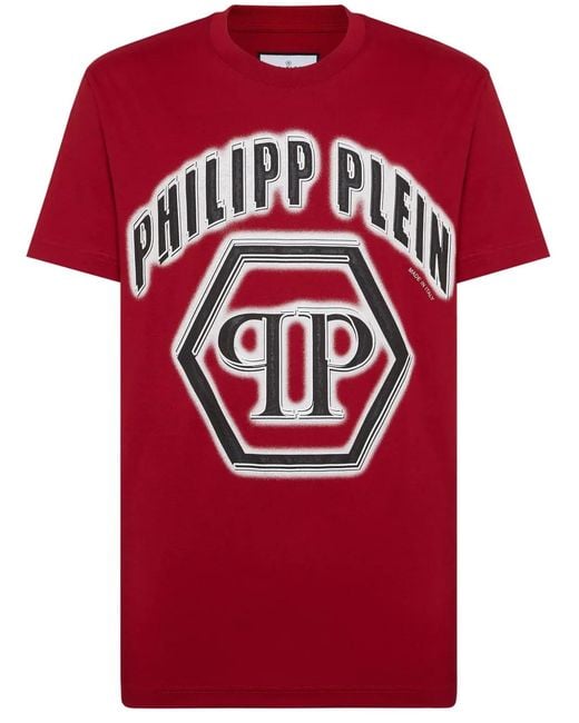 Philipp Plein Red Logo-Print Cotton T-Shirt for men