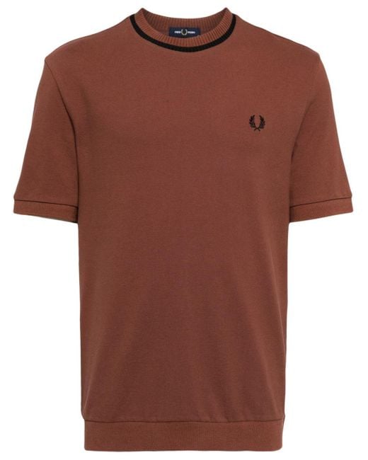 T-shirt en piqué à logo brodé Fred Perry pour homme en coloris Brown