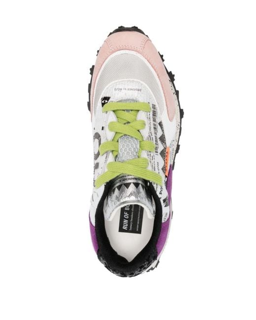 RUN OF Logo-print Panelled Suede Sneakers in Pink