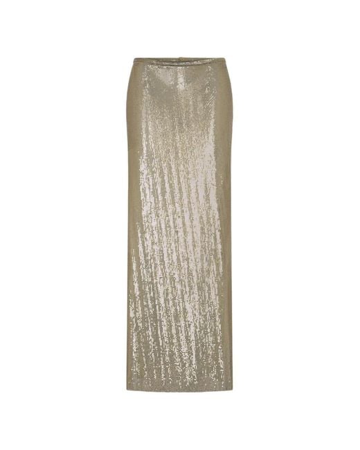 Rabanne Natural Metallic Mesh-Knit Long Skirt