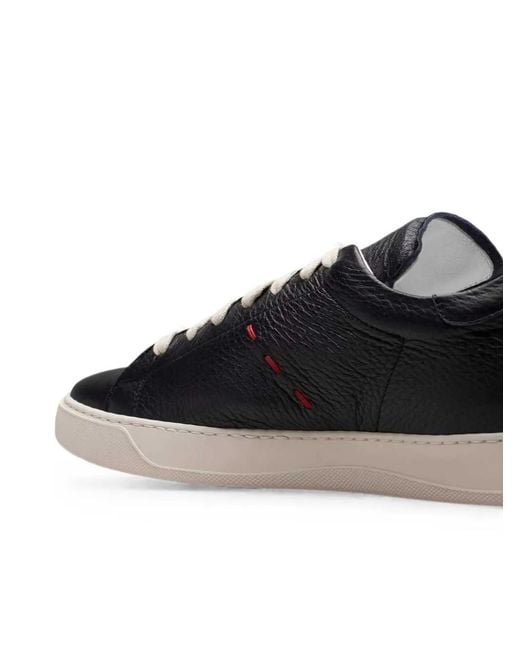 Kiton Black Leather Sneakers With Cross-Stitch Detailing for men