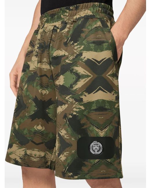 Philipp Plein Green Logo-Patch Elasticated-Waistband Shorts for men