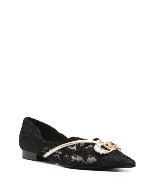 Liu Jo Black Lace-Embellished Pointed-Toe Flats