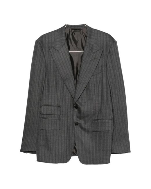 Tom Ford Gray Pinstripe-Pattern Buttoned Suit for men
