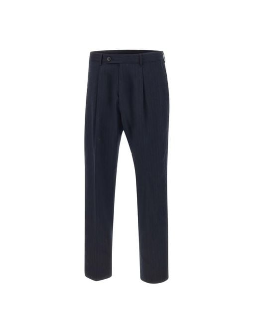 Paul Smith Blue Pinstripe Pleated Trousers for men
