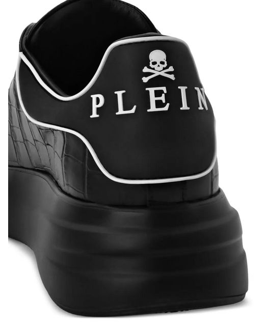 Philipp Plein Black Crocodile-Effect Platform Sneakers