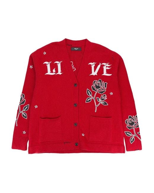 Amiri Red Rose-Appliqué Cardigan for men