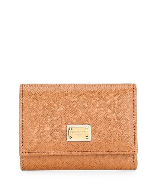 Dolce & Gabbana Orange Dauphine Logo-Plaque Pebbled-Leather Wallet