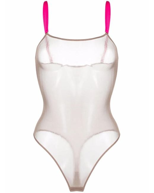 Maison Close Corps À Corps Mesh Body Met Contrasterende Band in het White