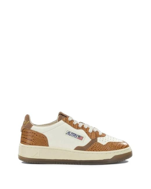 Autry White Medalist Low Crocodile-Embossed Leather Sneakers