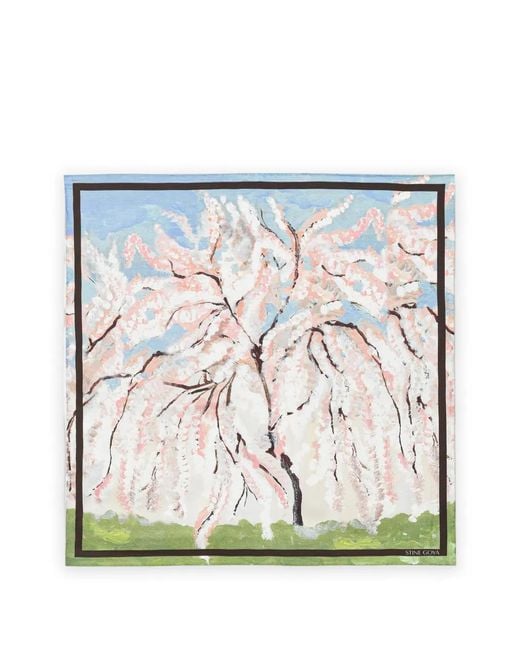 Stine Goya Blue Cherry-Blossom-Print Square Scarf