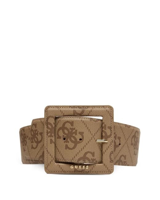 Guess Brown Monogram-Pattern Square-Buckle Belt