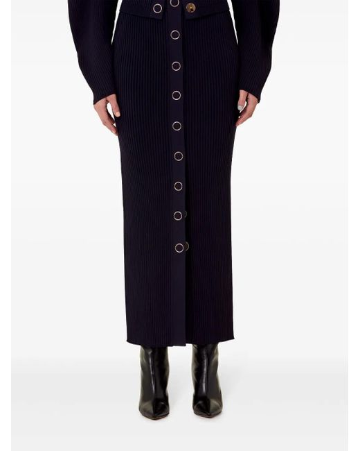 Nicholas Blue Ribbed Knit Maxi Skirt