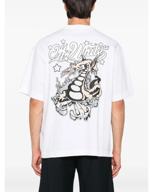 Off-White c/o Virgil Abloh Dragon Print Jersey T-Shirt in White