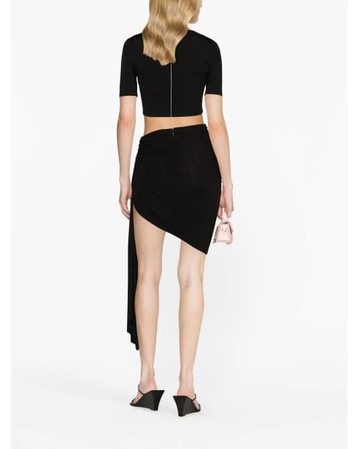 Christopher Esber Black Arced Palm Asymmetric-Draped Miniskirt