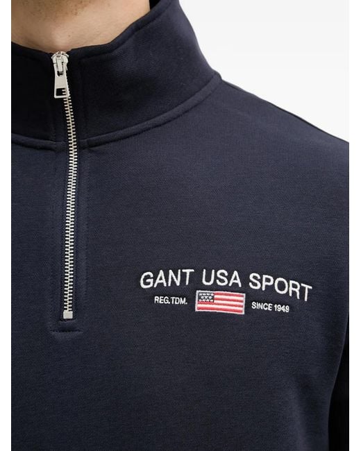 Gant Blue Logo-Embroidered Quarter-Zip Sweater for men