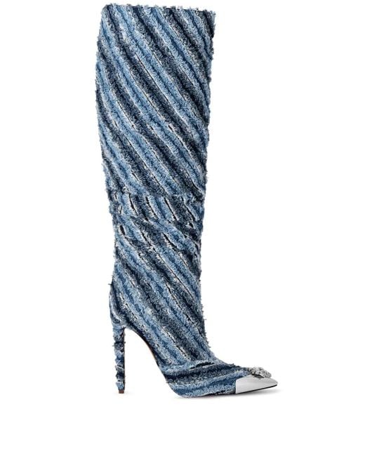 Philipp Plein Blue 120Mm Mix Denim High Boots