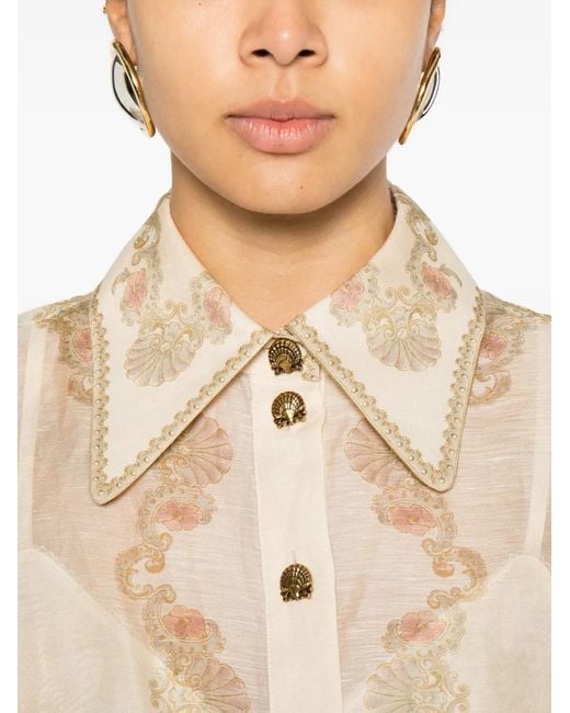 Zimmermann Natural Mini Dress With Long Puff Sleeves And Removable Belt