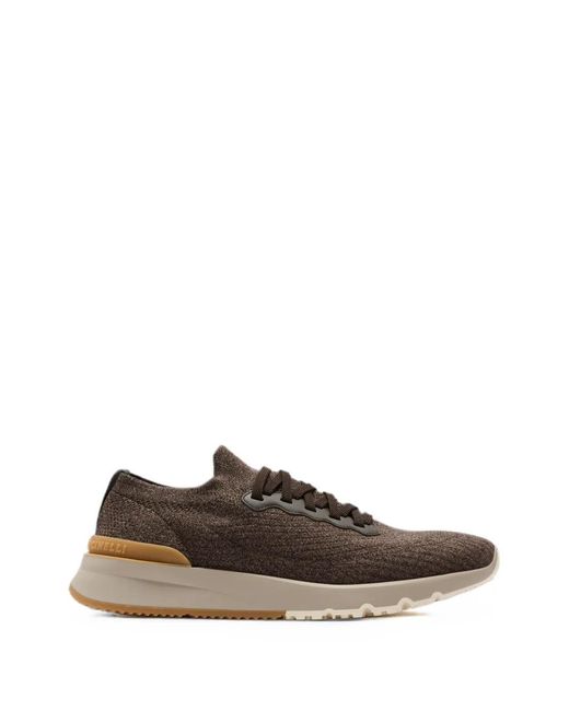 Brunello Cucinelli Brown Lace-Up Knit Sneakers for men