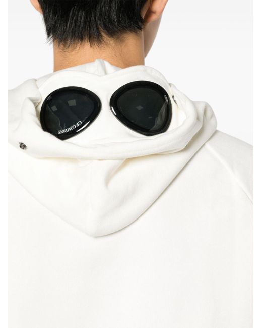 C P Company White goggles-detail Cotton Hoodie for men
