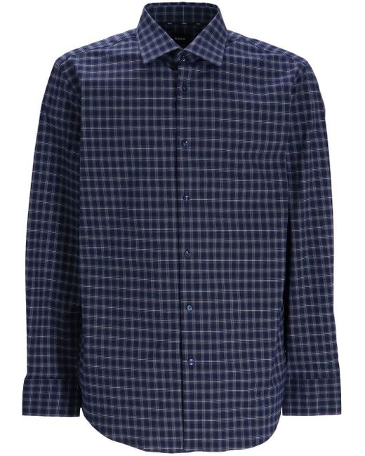 メンズ Boss Check-pattern Cotton Shirt Blue